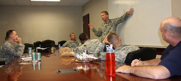 Col. Pat White, Deputy Commander of TRADOC’s Combined Arms Center-Training, thanks School of Advanced Military Studies (SAMS) students for their candid comments about next steps for U.S. Army training.