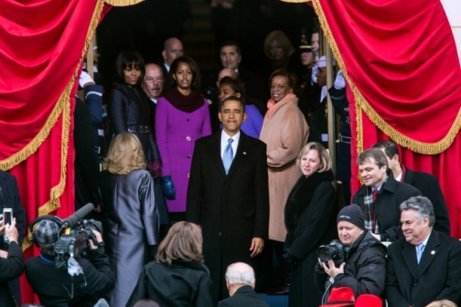 Barack Obama Pauses to Look Back at the Scene Before Leaving the Platform