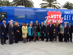 Francisco Sanchez (center) with the members of the Travel and Tourism Advisory Board at Pow Wow in Los Angeles, CA