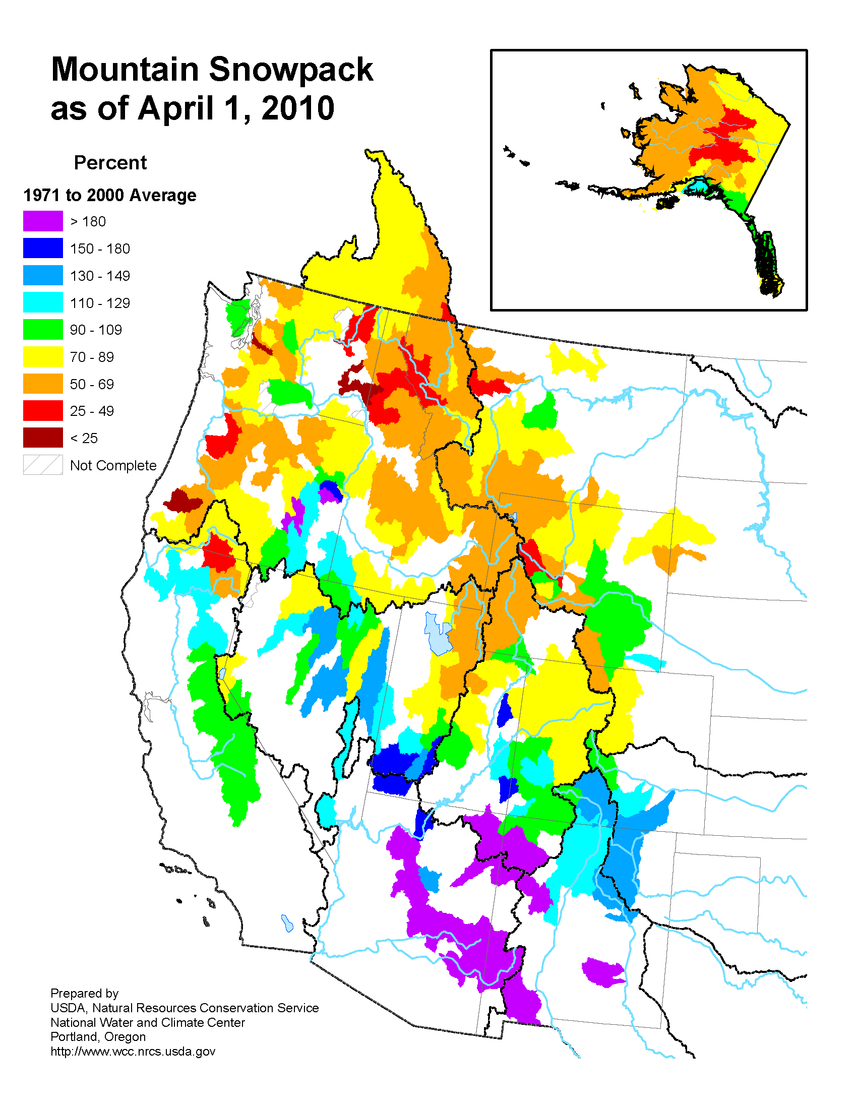 Western US Snowpack 1 April 2010