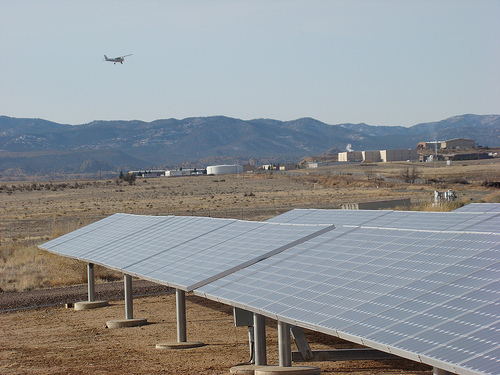 Converting airport grasslands to biofuel, solar or wind production may not only provide more environmentally sound alternative energy sources, but also increase revenue for airports and reduce the local abundance of wildlife hazardous to aircraft.  U. S. Department of Agriculture research is helping shed light on this promising concept. USDA photo by David Bergman.