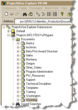 Screen shot showing top level folder structure