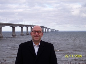 Ambassador Jacobson in New Brunswick with the Confederation Bridge to PEI in the background