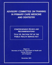 cover for 'Comprehensive Review and Recommendations: Title VII, Section 747 of the Public Health Service Act'