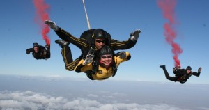 MAJ Tammy Duckworth, Assistant Secretary for Public and Intergovernmental Affairs, showed off her freefall flying skills with members of the Golden Knights on February 6, 2010. 