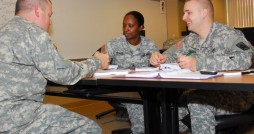 Students participate in a small group exercise during a resilience training assistant (RTA) class at the Regional Training Institute at Camp Blanding Joint Training Center, March 14, 2012. The Florida National Guard is implementing resilience training throughout the force to train Soldiers to deal with stress and bounce back from adversity. Photo by Sgt. 1st Class Blair Heusdens