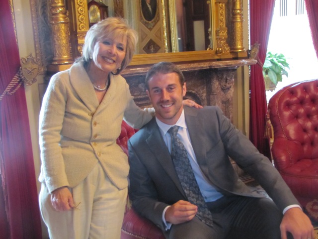 Senator Boxer meets with Alex Smith of the San Francisco 49ers and his mother, Pam Smith, Director of Aging and Independence Services for San Diego County, to discuss foster care.