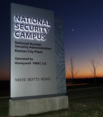 National Security Campus sign at night