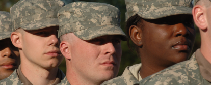 Army soldiers in basic training in formation