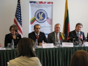 From left to right.  U.S. Ambassador Anne Derse,  Deputy Assistant Secretary for Europe Juan Verde, Representative John Shimkus, Lithuanian Minister of Economy Rimantas Zylius. 