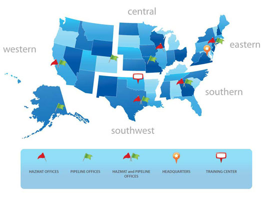 Map of the US depicting the PHMSA regions.