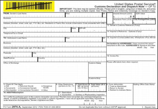 PS Form 2976A Dispatch Note