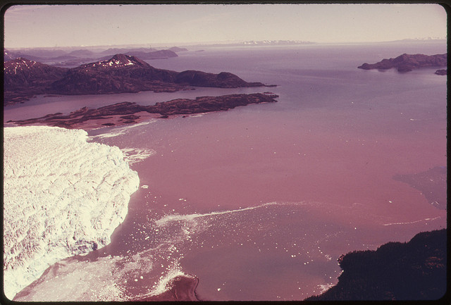 DOCUMERICA: View South Across the Snout of Columbia Glacier to Prince William Sound...08/1974 by Dennis Cowals.