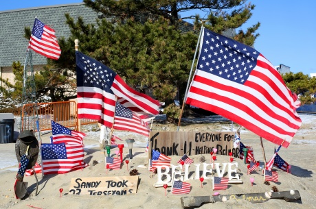 Hurricane Sandy survivors thank the recovery community with flags and notes.