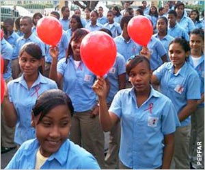 Group of girls, some holding balloons (PEPFAR)