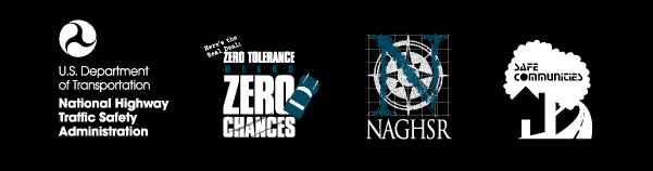 Logos of the sponsoring organizations: NHTSA, Zero Tolerance, NAGHSR, and Safe Communities