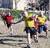 A 97th MP Bn. officer attempts to outrun NCOs during the officer vs. NCO game of this year’s Pig Bowl Nov. 23 at Sturgis Stadium. The NCOs won with a 39-0 victory over the officers.  