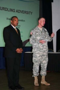(L-R) U.S. Paralympian and Army Veteran John Register and BG Gary Cheek, WTC Commander, addressed WTC staff and cadre at the WTC Winter Conference. 