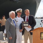 Capt. Doug Casavant, recieves a "key to St, Petersburg" from Congressman C.W. Bill Young (left) and Mayor Bill Foster (right).