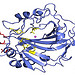 Ribbon diagram of human carbonic anhydrase II in blue. The red ball-and-stick section depicts the three surface amino acid residues that were mutated to confer thermal stability. The active site zinc (Zn) and its amino acid residues are shown in magenta and yellow, respectively.