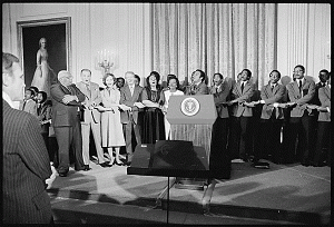 Jimmy Carter with Coretta Scott King, Martin Luther King, Sr. and other civil rights leaders for a White House reception in honor of Martin Luther King, Jr., 10/3/1978