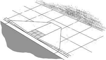 image of detectable warnings extending the full width of the curbramp surface but only the lower two feet of depth