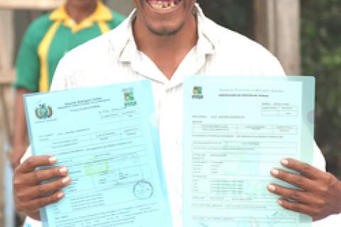 Julio Janko&ntilde;a, a Bolivian farmer in the Chapare region of Bolivia, proudly shows his legal land titles.