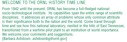 Welcome to the ORNL Time Line