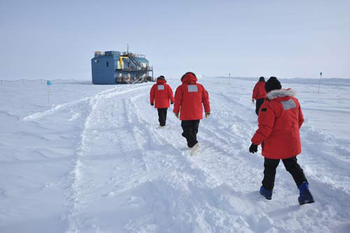 Walking out to the atmospheric laboratory.