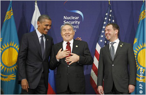 President Obama, Nursultan Nazarbayev and Dmitry Medvedev (AP Images)