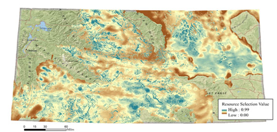 Map displaying the relative quality of habitat for golden eagle nest sites