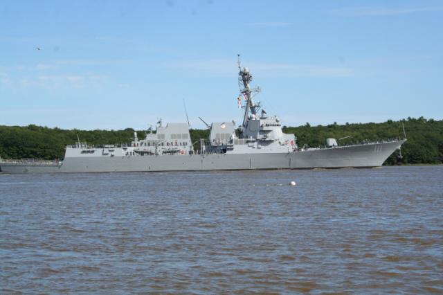 The newest Arleigh Burke-class guided-missile destroyer, the future USS Spruance, sailed away from Bath, Maine, on its maiden voyage to her commissioning site in Key West, Fla., before heading to her eventual homeport of San Diego, Calif.