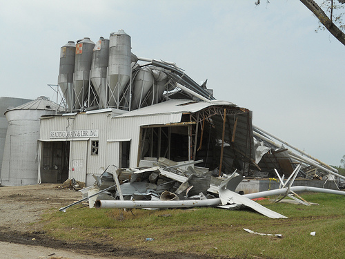 The Reading Grain & Lumber Company facility, an important source of local employment, was heavily damaged by the tornado.  