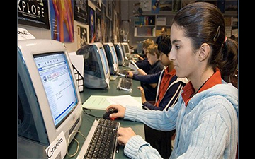 Students participating in the EarthKAM mission use the Internet to control a digital camera mounted aboard the International Space Station. Photo Credit: NASA