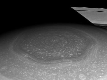 Image of Saturn's north polar hexagon in the Sun's light, taken with the Cassini spacecraft's wide-angle camera on Nov. 27, 2012. Image Credit: NASA/JPL-Caltech/Space Science Institute