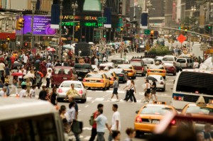 Photo: high angle view of people walking on the street