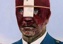 Painting of man with envelope on his face