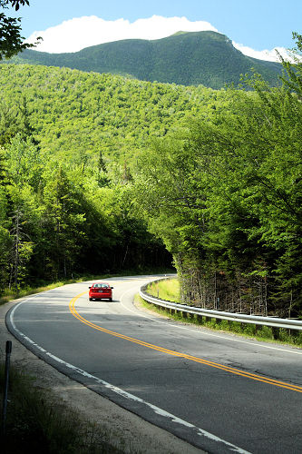 Driving along the Kancamagus Highway  on White Mountain National Forest, Lincoln, N.H.