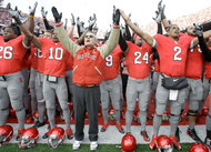 The Ohio State football team sings the school's alma mater after defeating Michigan in November 2010.