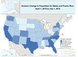 Numeric Change in Population for States and Puerto Rico: April 1, 2010 to July 1, 2012