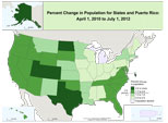 Percent Change in Population for States and Puerto Rico: April 1, 2010 to July 1, 2012