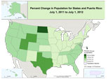 Percent Change in Population for States and Puerto Rico: July 1, 2011 to July 1, 2012