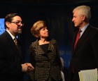 Gustavo Win, a development officer with BBG, left, speaks with Huguette Labelle of Transparency International and Alan Larsen of Transparency International USA