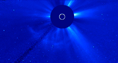 SOHO captured this image of a CME erupting on the left side of the sun early in the morning of Jan 31, 2013.