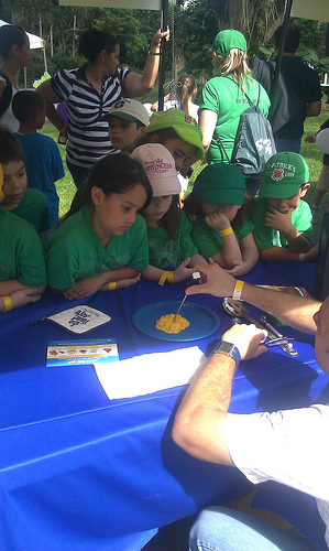 At the Food Safety Camp's "Cook" station, 4-H club members learn how to use a food thermometer and make sure snacks are cooked to a safe temperature.