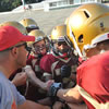 The Quantico Middle/High School Warriors rally during their Aug. 31 game against Massanutten Military Academy.
