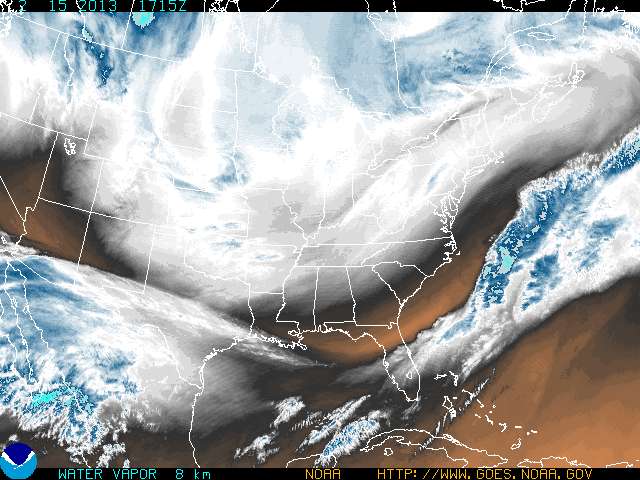 A recent water vapor image from GOES-12.  Click on the image for a larger view.