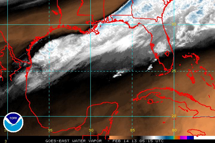 A recent water vapor image from GOES-12, zoomed in over the Gulf of Mexico.  Click on the image for a larger view.