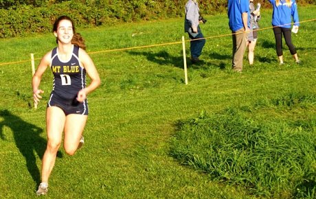 Mt. Blue High School cross country relay race. Sonja running to the finish line.