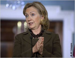 Hillary Rodham Clinton gesturing (AP Images)